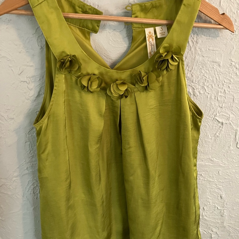 Green Sleeveless Top with Floral Accents